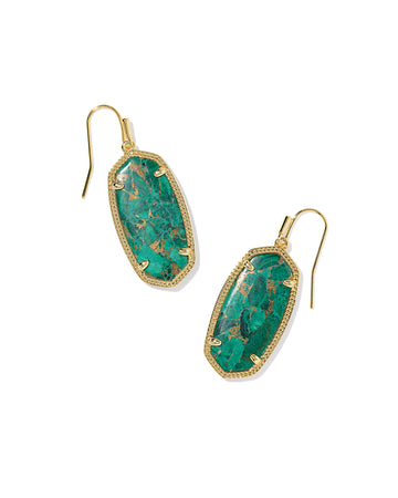 KENDRA SCOTT- Elle Gold Drop Earrings in Bronze Veined Malachite